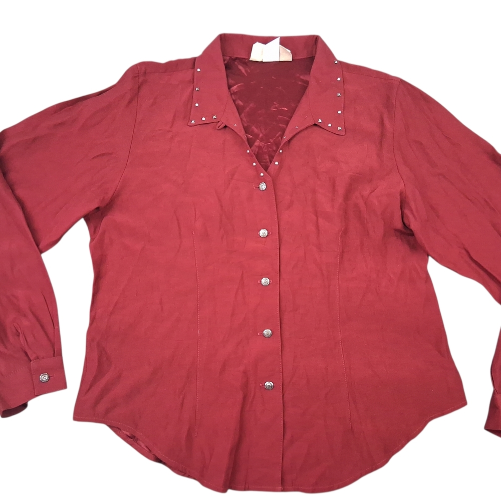 VTG 80s New Frontier Burgundy Western Shirt with Studded Accents